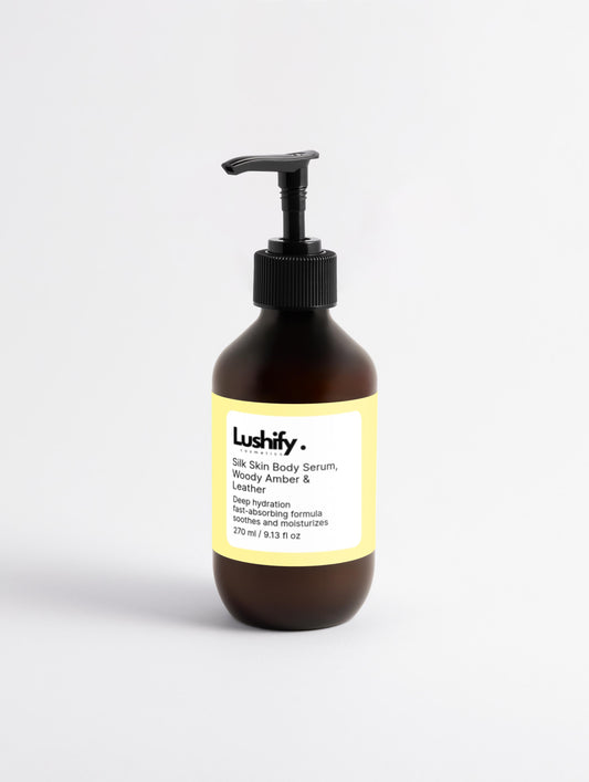 Silk Skin Body Serum, Woody Amber & Leather - Lushify 